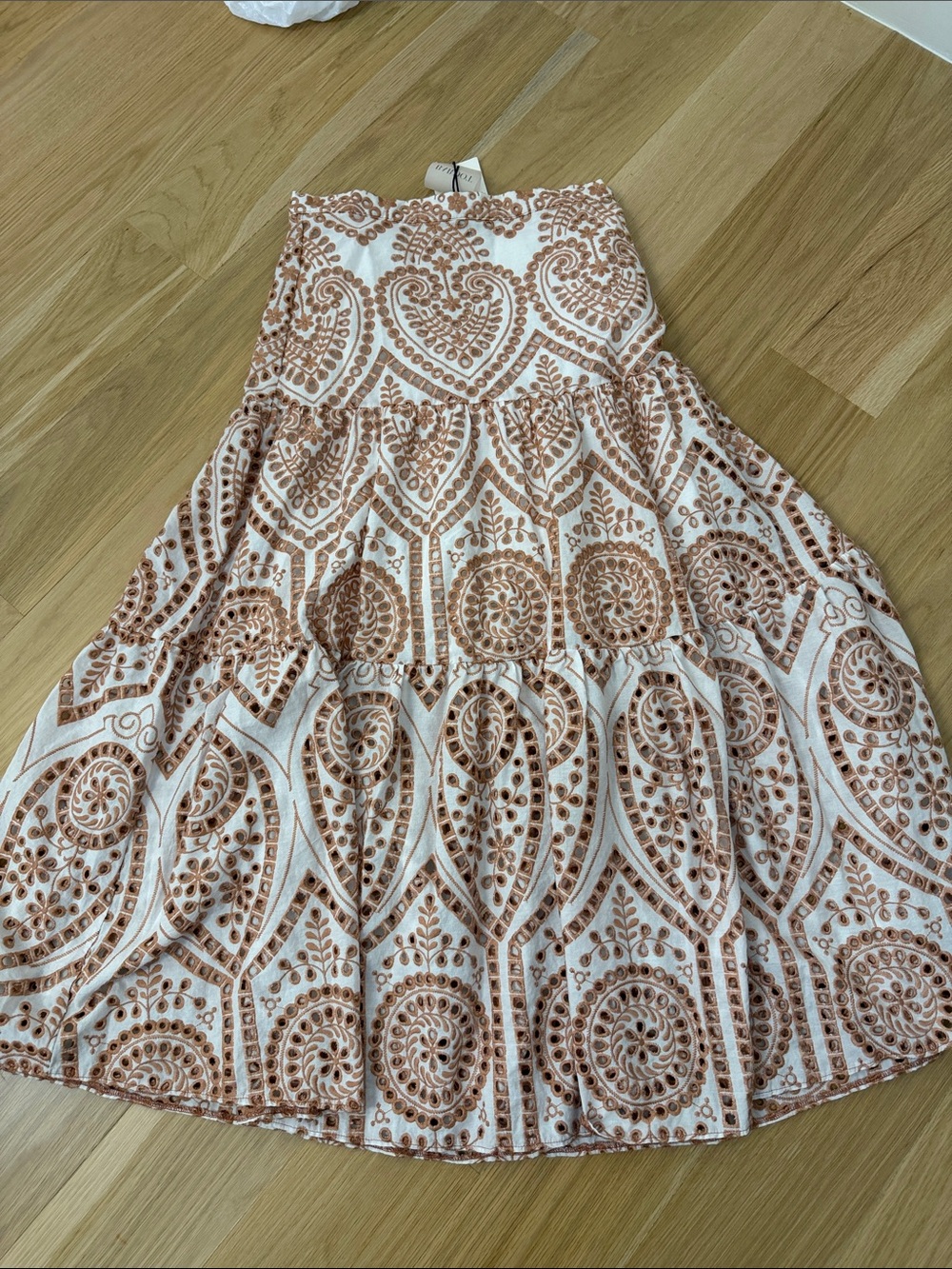 Bardot Cream and peachy brown eyelet Tiered Maxi Skirt